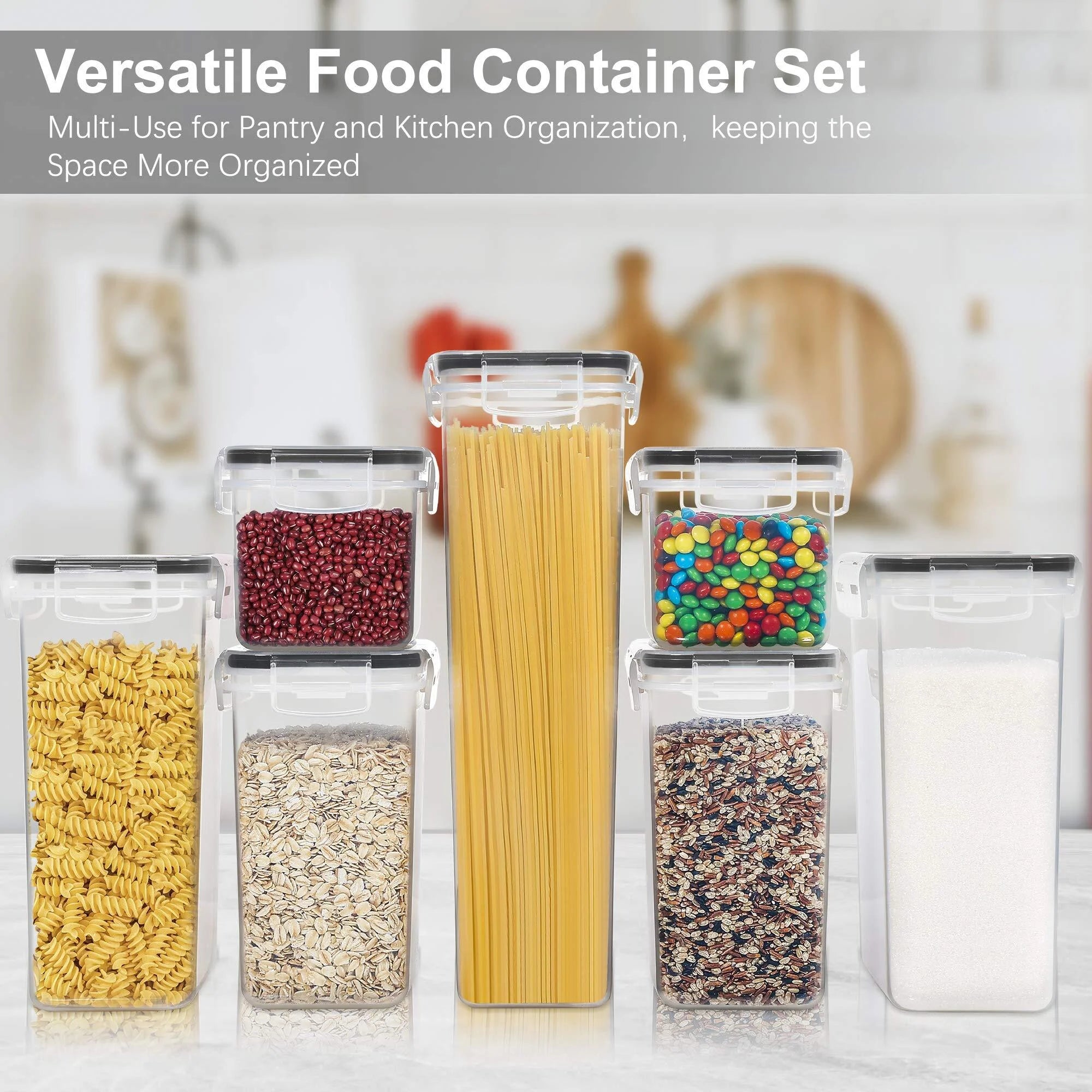 Ultimate 7-Piece Airtight Food Storage Containers Set - BPA-Free Plastic Canisters for Kitchen & Pantry Organization in Sleek Black