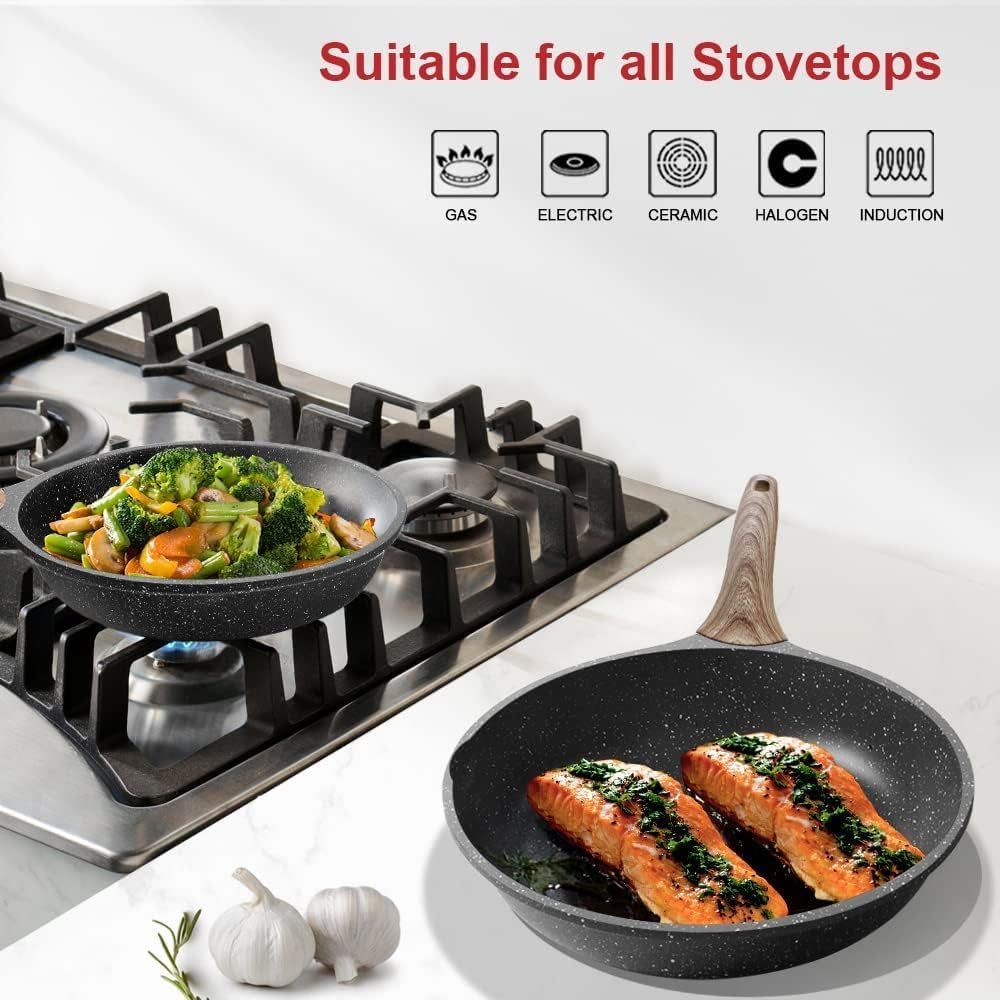 Experience Effortless Cooking with the Nonstick Granite Frying Pan - 9.5 Inch Skillet for Perfect Omelets, Induction Compatible & PFOA Free (Gray)