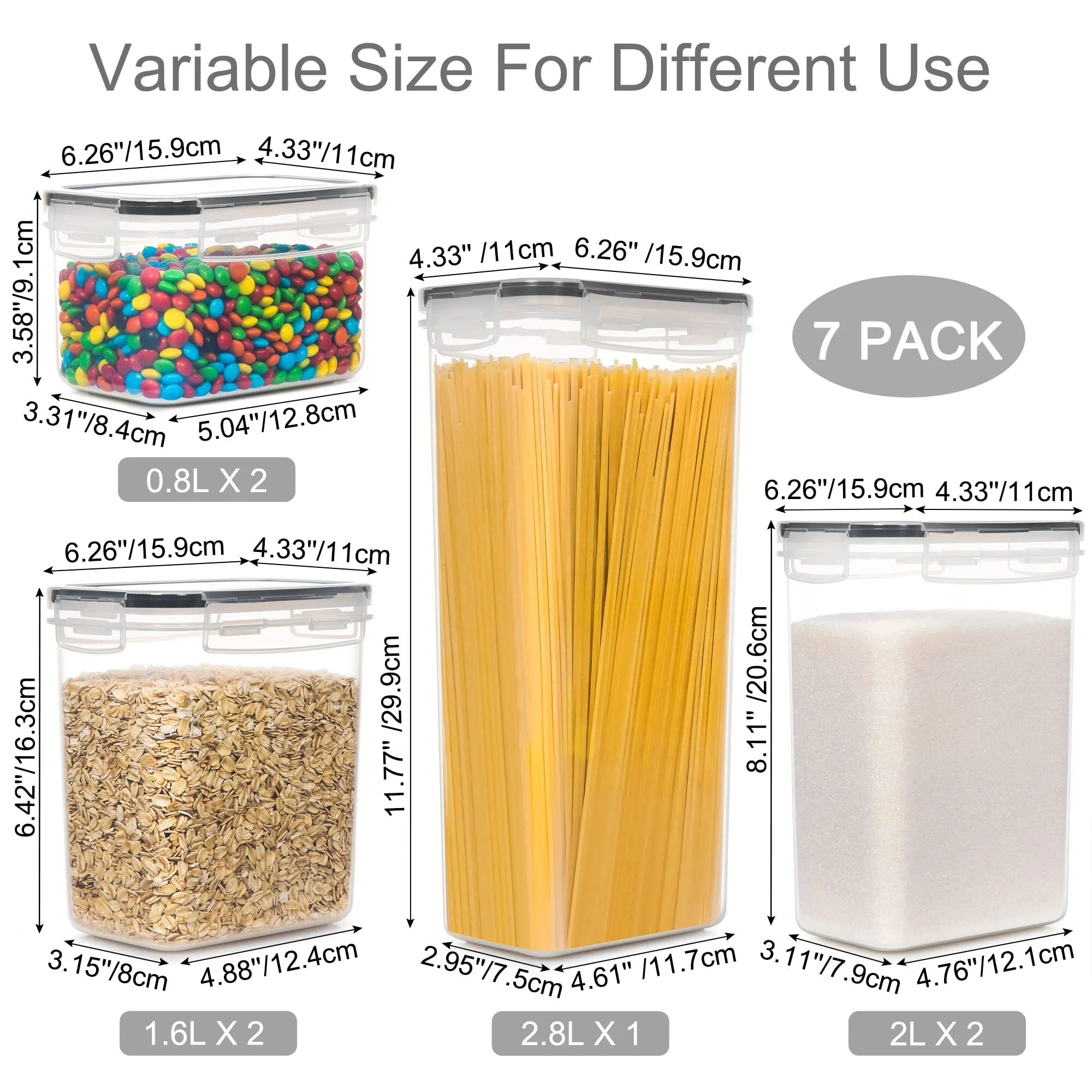 Ultimate 7-Piece Airtight Food Storage Containers Set - BPA-Free Plastic Canisters for Kitchen & Pantry Organization in Sleek Black