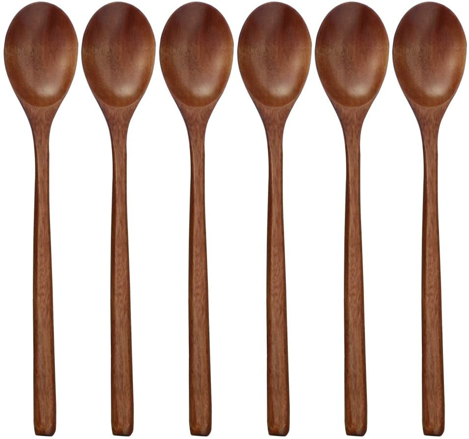 Premium Wooden Spoons Set - 6 Handcrafted 9-Inch Soup Spoons for Cooking, Mixing, and Serving with Unique Grain Patterns