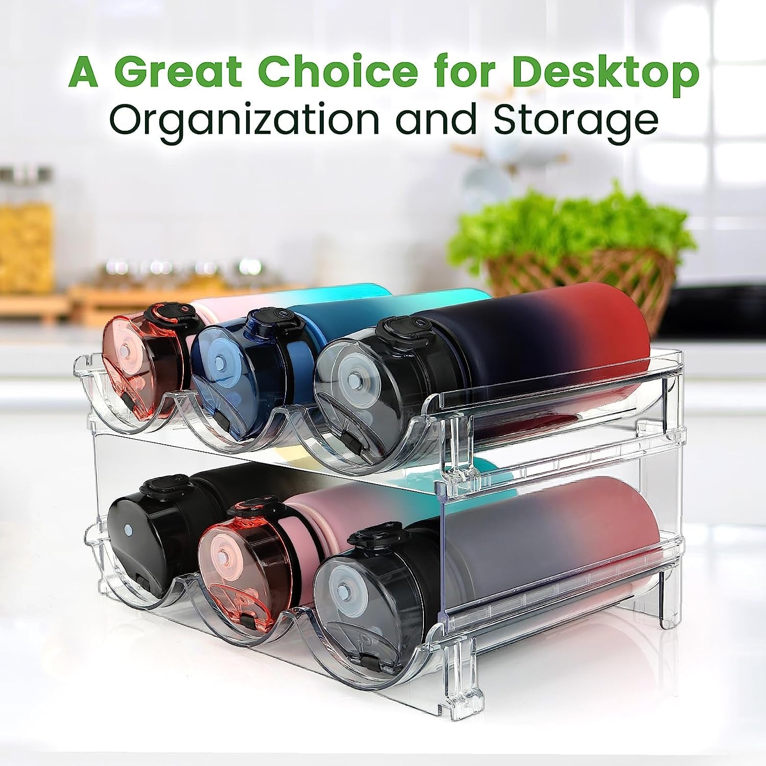 Effortlessly Organize Your Space with Our 2-Pack Stackable Water Bottle Organizer - Perfect for Cabinets and Refrigerators!