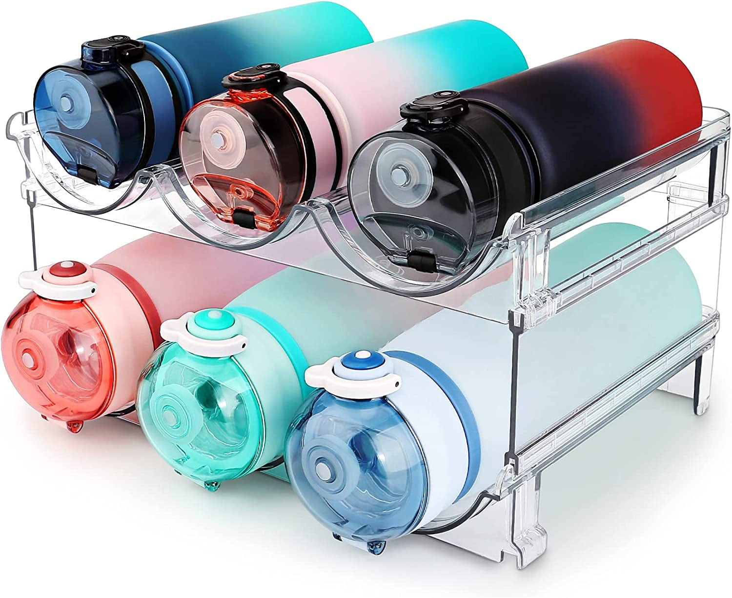 Effortlessly Organize Your Space with Our 2-Pack Stackable Water Bottle Organizer - Perfect for Cabinets and Refrigerators!