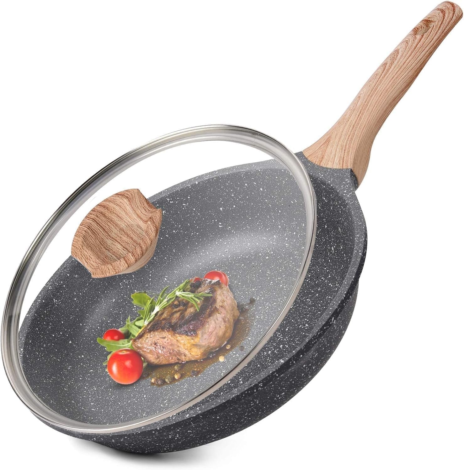 Experience Effortless Cooking with the Nonstick Granite Frying Pan - 9.5 Inch Skillet for Perfect Omelets, Induction Compatible & PFOA Free (Gray)