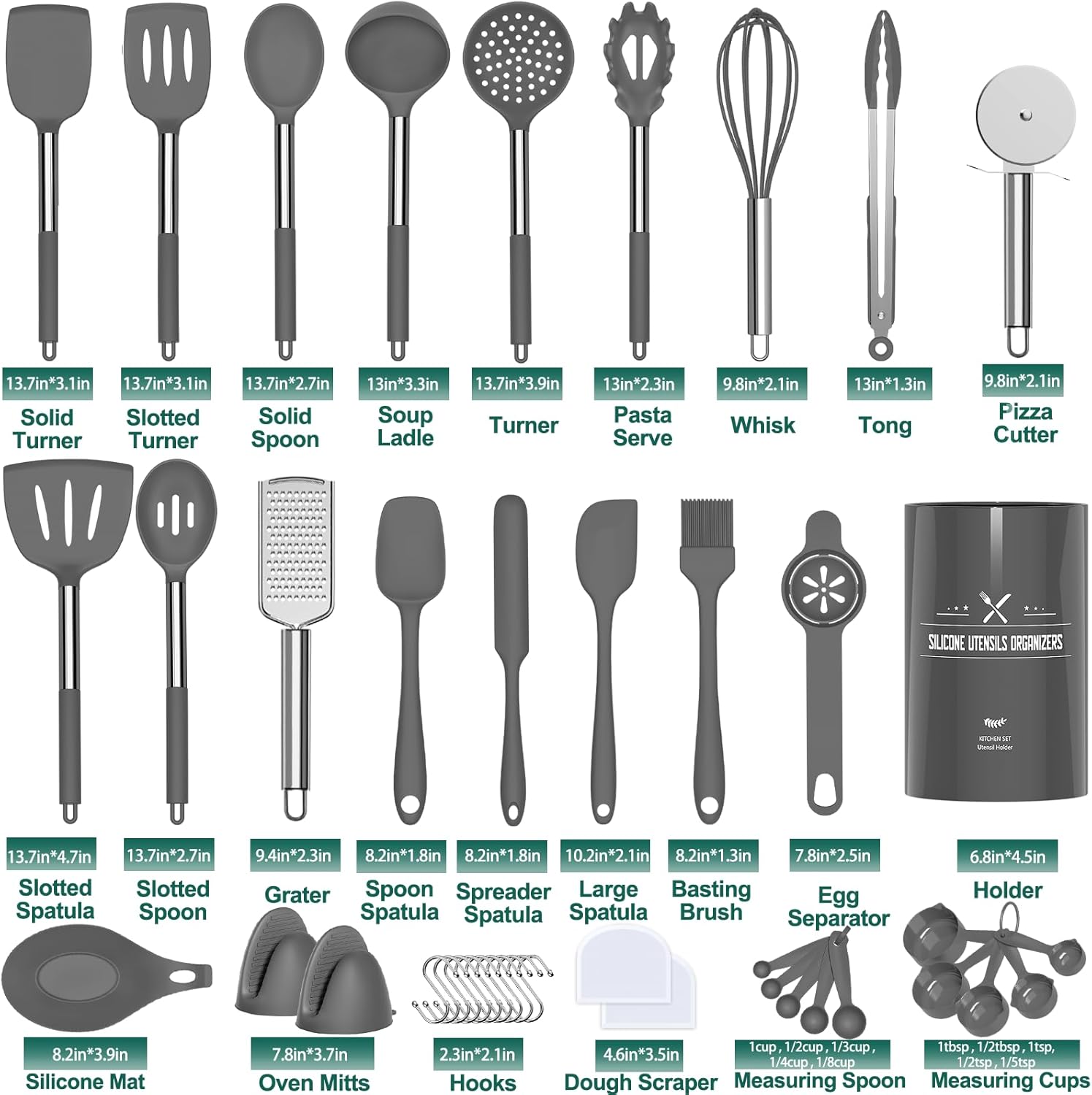Elevate Your Cooking Experience with Our 43-Piece Silicone Kitchen Utensil Set - Non-Stick, Heat Resistant, and Stylish in Grey