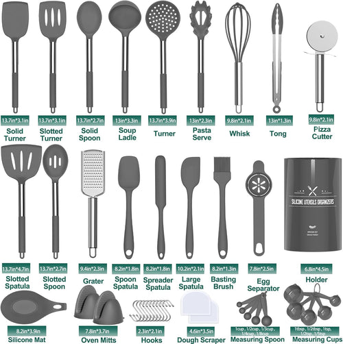 Elevate Your Cooking Experience with Our 43-Piece Silicone Kitchen Utensil Set - Non-Stick, Heat Resistant, and Stylish in Grey