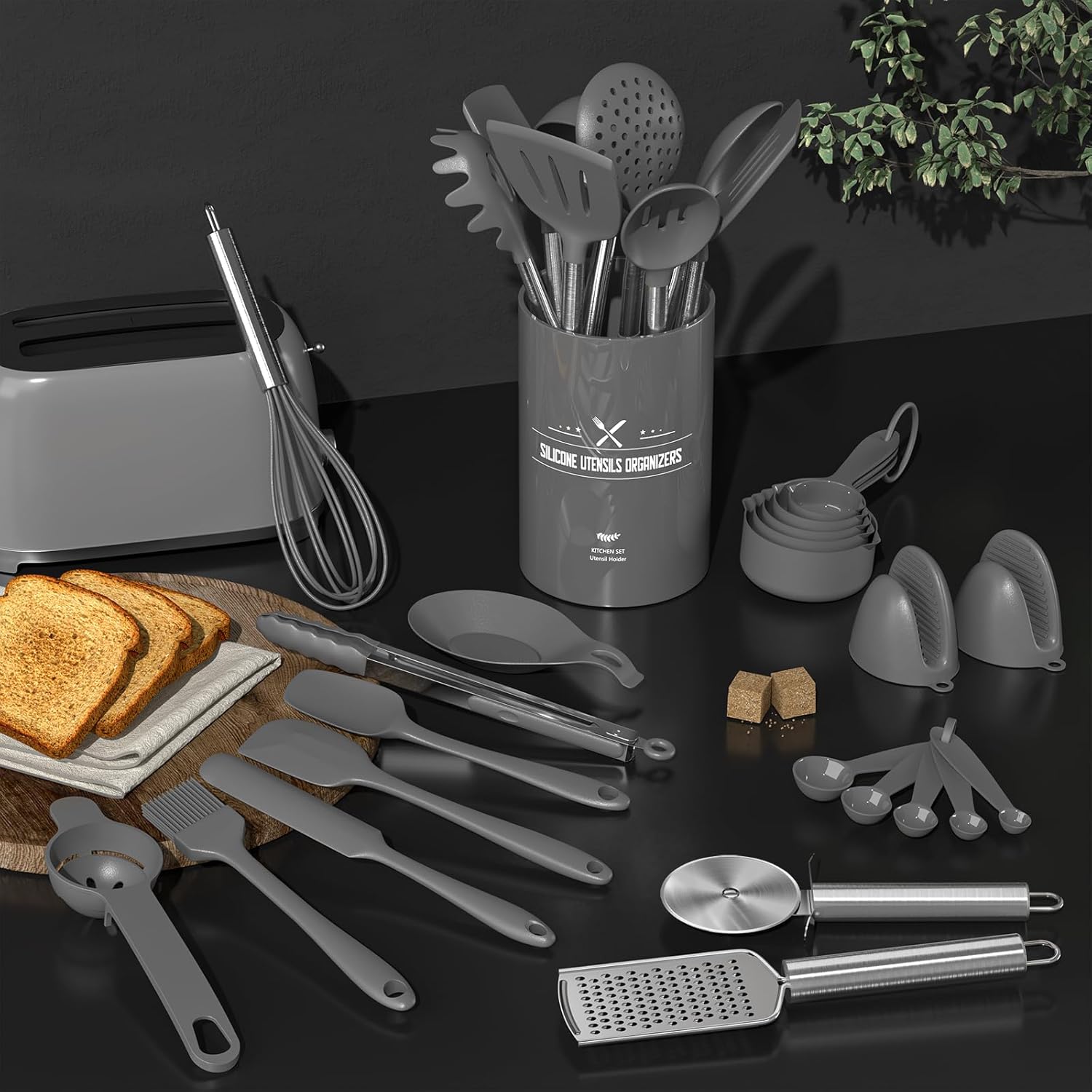 Elevate Your Cooking Experience with Our 43-Piece Silicone Kitchen Utensil Set - Non-Stick, Heat Resistant, and Stylish in Grey