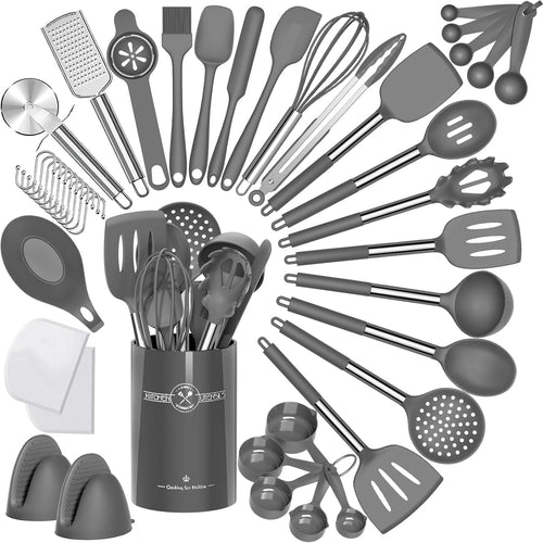 Elevate Your Cooking Experience with Our 43-Piece Silicone Kitchen Utensil Set - Non-Stick, Heat Resistant, and Stylish in Grey