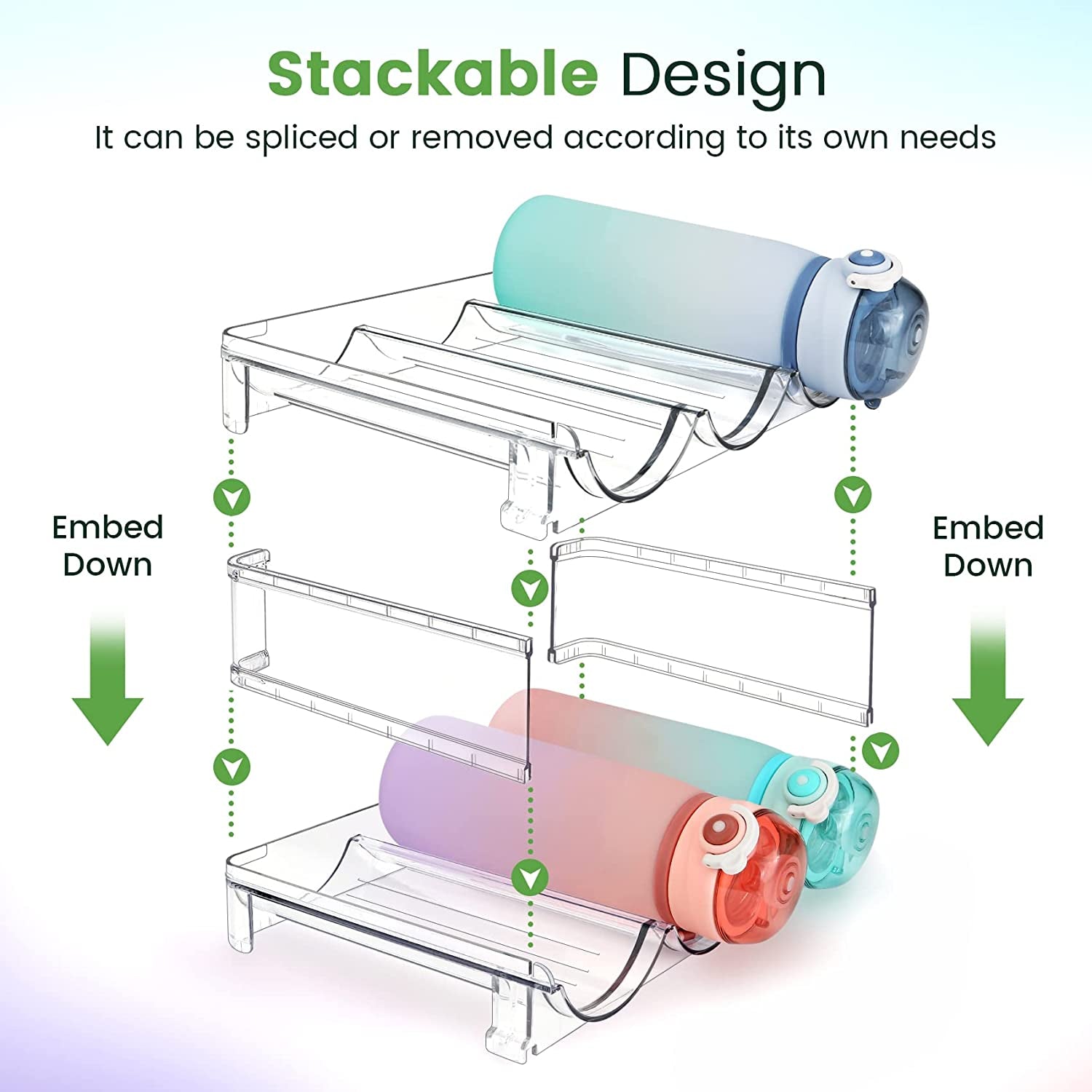 Effortlessly Organize Your Space with Our 2-Pack Stackable Water Bottle Organizer - Perfect for Cabinets and Refrigerators!