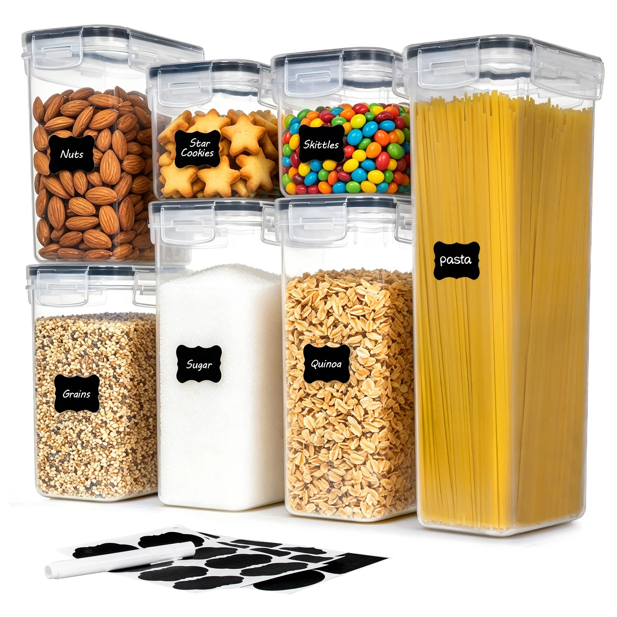 Ultimate 7-Piece Airtight Food Storage Containers Set - BPA-Free Plastic Canisters for Kitchen & Pantry Organization in Sleek Black
