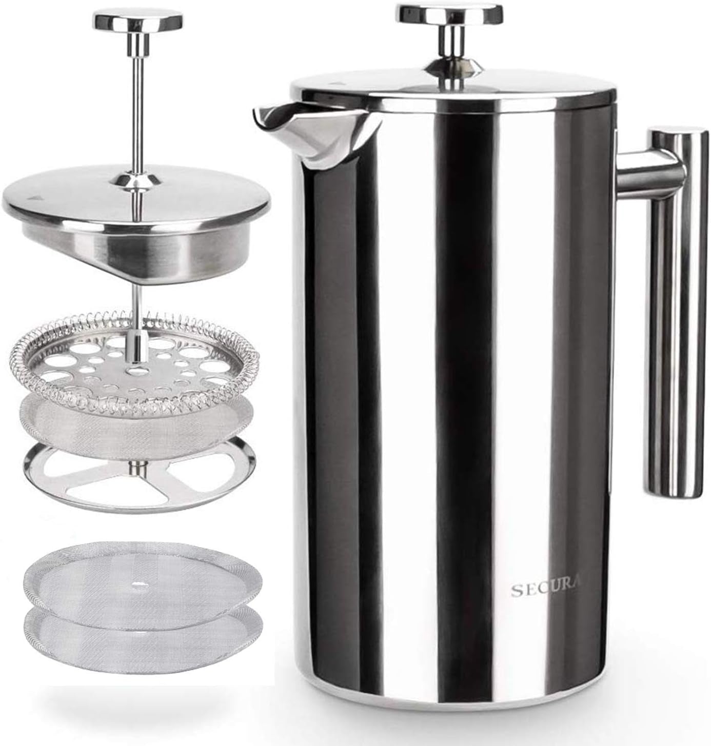 Experience Rich Flavor with the Secura 34oz French Press Coffee Maker - Durable 304 Stainless Steel, Dishwasher Safe, and Includes Extra Screens