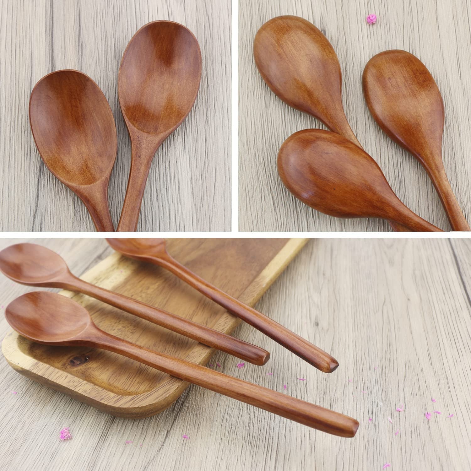 Premium Wooden Spoons Set - 6 Handcrafted 9-Inch Soup Spoons for Cooking, Mixing, and Serving with Unique Grain Patterns