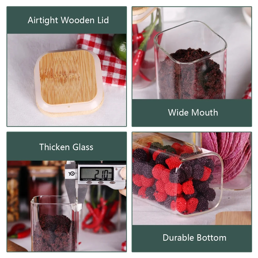 Elevate Your Kitchen with 10 Premium Glass Spice Jars - 8oz Clear Square Containers with Bamboo Airtight Lids and Labels