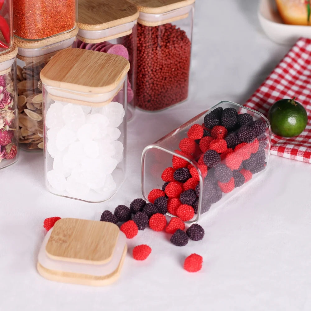 Elevate Your Kitchen with 10 Premium Glass Spice Jars - 8oz Clear Square Containers with Bamboo Airtight Lids and Labels