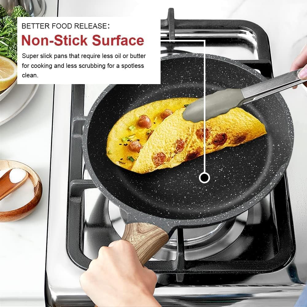 Experience Effortless Cooking with the Nonstick Granite Frying Pan - 9.5 Inch Skillet for Perfect Omelets, Induction Compatible & PFOA Free (Gray)