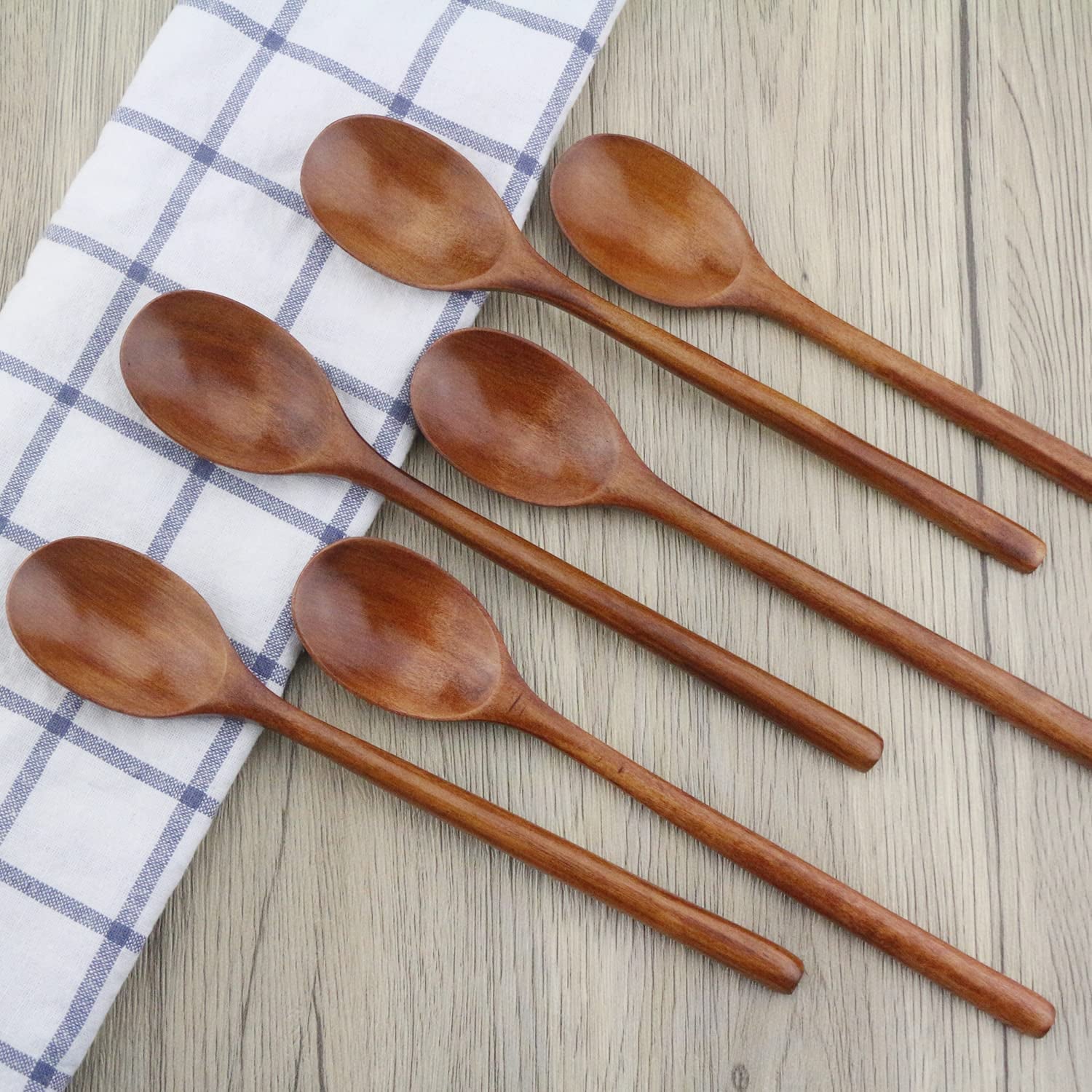 Premium Wooden Spoons Set - 6 Handcrafted 9-Inch Soup Spoons for Cooking, Mixing, and Serving with Unique Grain Patterns
