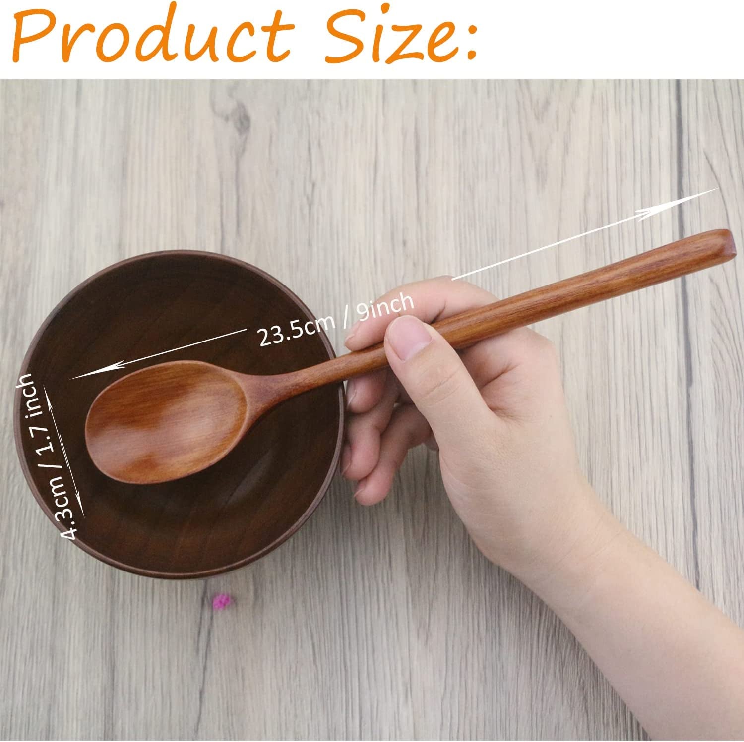 Premium Wooden Spoons Set - 6 Handcrafted 9-Inch Soup Spoons for Cooking, Mixing, and Serving with Unique Grain Patterns